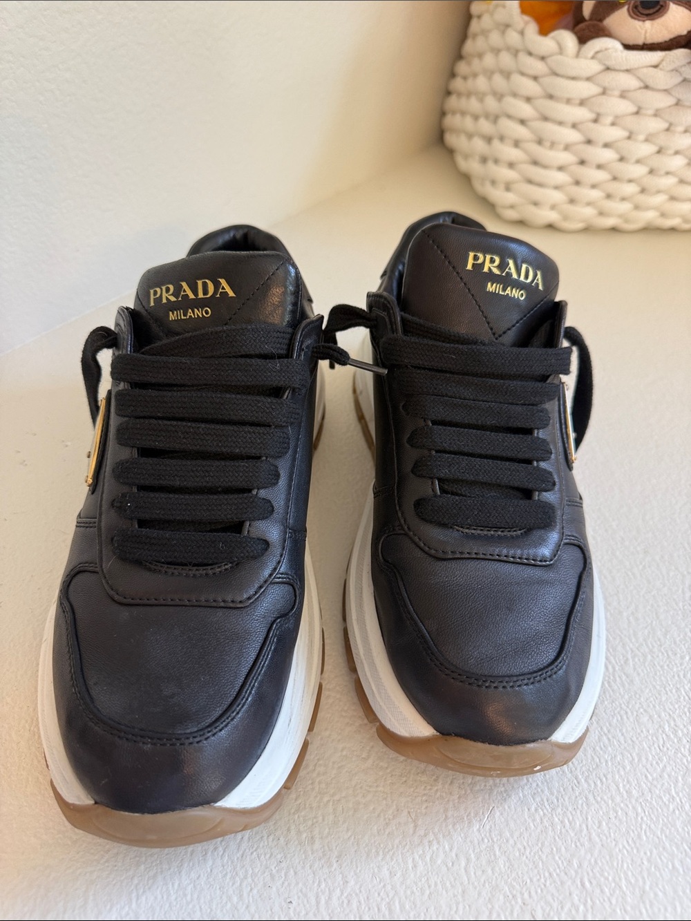 Women Prada Black Leather Sneakers